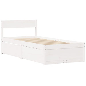 vidaXL Bed with Drawers and Mattress White 90x200 cm Solid Wood Pine