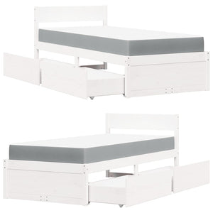 vidaXL Bed with Drawers and Mattress White 90x200 cm Solid Wood Pine