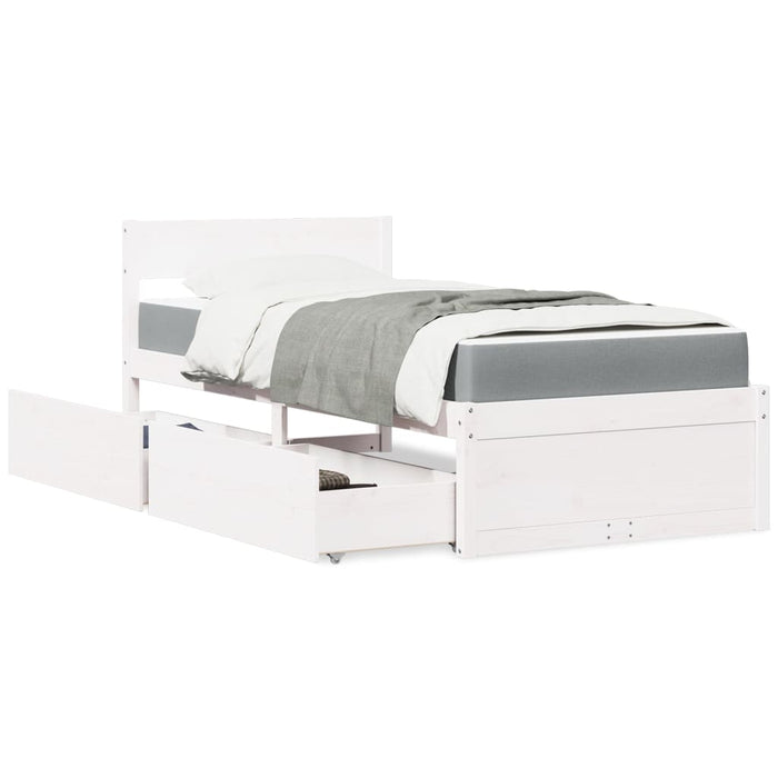 vidaXL Bed with Drawers and Mattress White 90x200 cm Solid Wood Pine