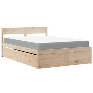 vidaXL Bed with Drawers and Mattress 140x190 cm Solid Wood Pine