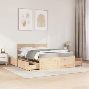 vidaXL Bed with Drawers and Mattress 140x190 cm Solid Wood Pine