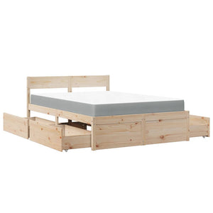 vidaXL Bed with Drawers and Mattress 140x190 cm Solid Wood Pine