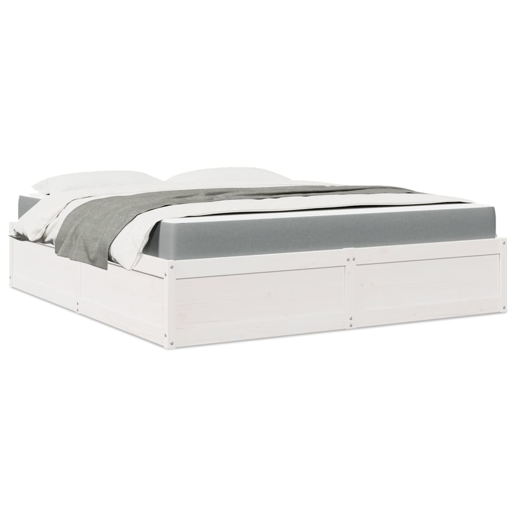 vidaXL Bed with Mattress White 180x200 cm Super King Solid Wood Pine