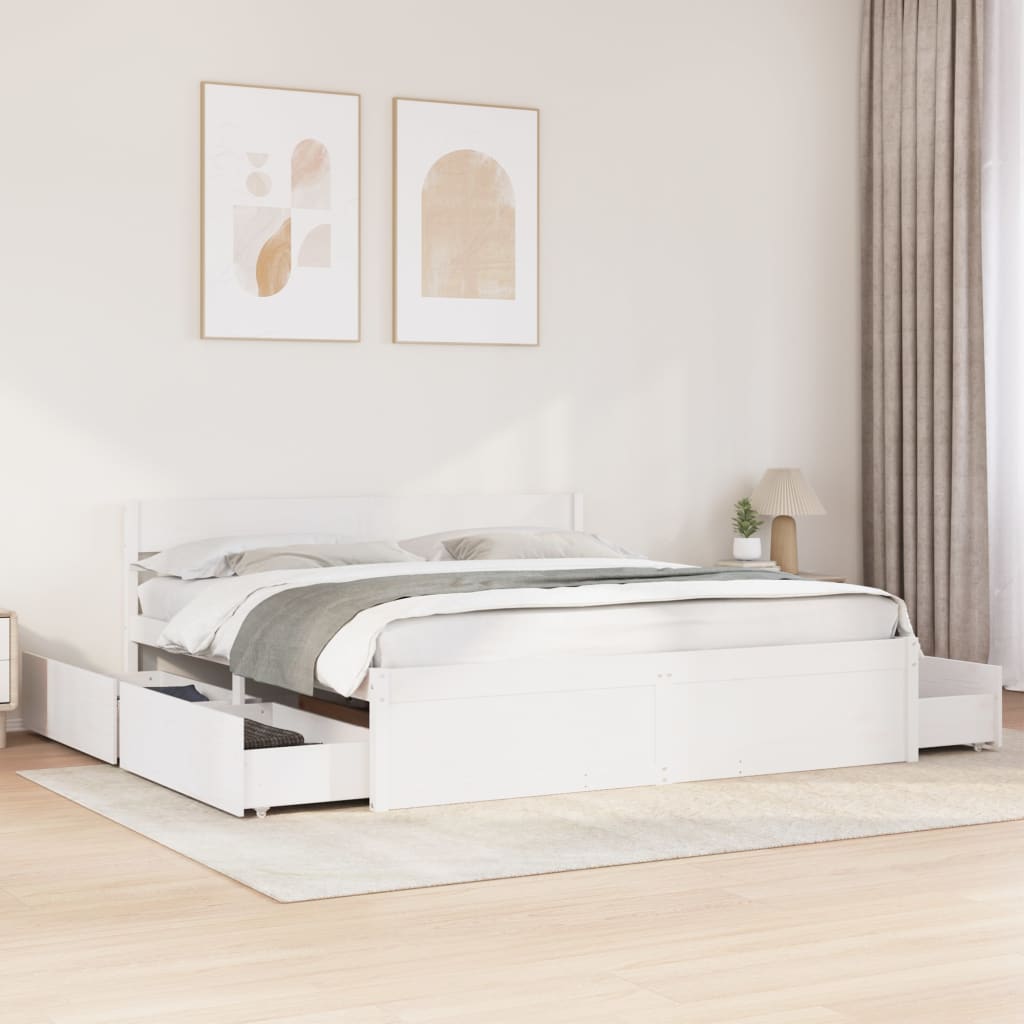 vidaXL Bed Frame without Mattress White 180x200 cm Super King Solid Wood Pine
