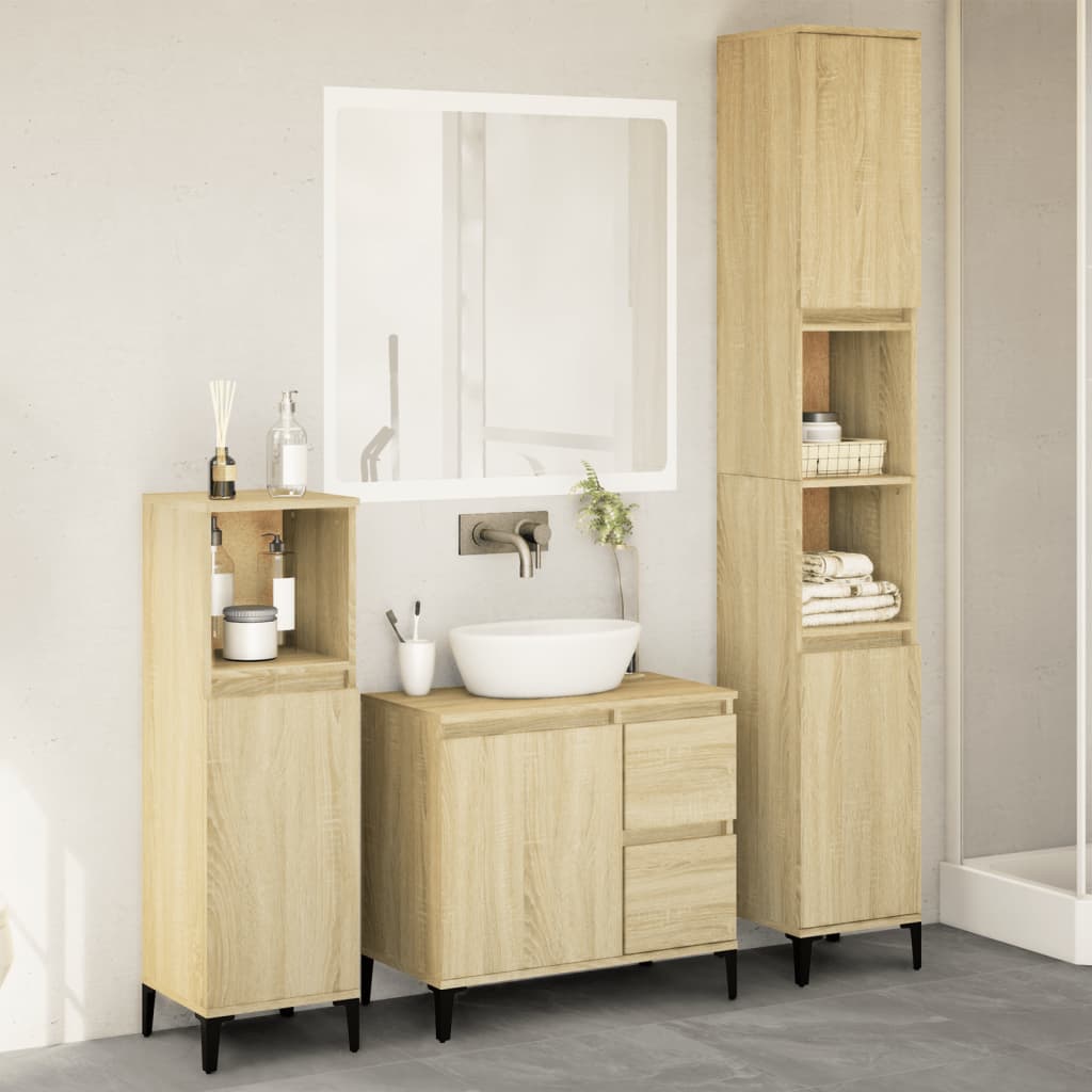 vidaXL 3 Piece Bathroom Furniture Set Sonoma Oak Engineered Wood