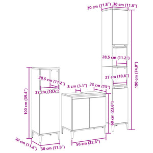 vidaXL 3 Piece Bathroom Furniture Set Sonoma Oak Engineered Wood