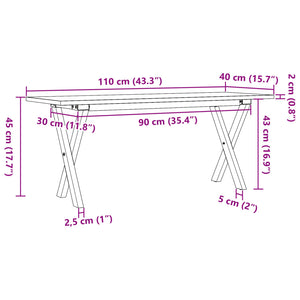 vidaXL Coffee Table X-Frame 110x40x45 cm Solid Wood Pine and Steel