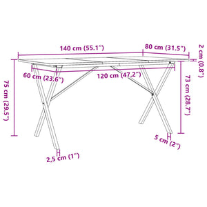 vidaXL Dining Table X-Frame 140x80x75 cm Solid Wood Pine and Steel