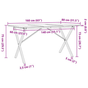 vidaXL Dining Table X-Frame 160x80x75 cm Solid Wood Pine and Cast Iron