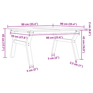 vidaXL Coffee Table Y-Frame 90x90x45 cm Solid Wood Pine and Steel