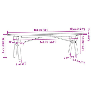 vidaXL Coffee Table Y-Frame 160x40x45 cm Solid Wood Pine and Steel