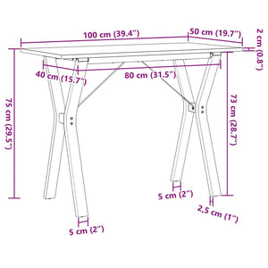 vidaXL Dining Table Y-Frame 100x50x75 cm Solid Wood Pine and Cast Iron