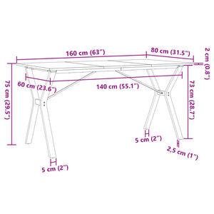 vidaXL Dining Table Y-Frame 160x80x75 cm Solid Wood Pine and Cast Iron