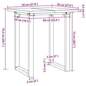 vidaXL Dining Table O-Frame 70x70x75.5 cm Solid Wood Pine and Steel