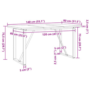 vidaXL Dining Table O-Frame 140x80x75.5 cm Solid Wood Pine and Cast Iron