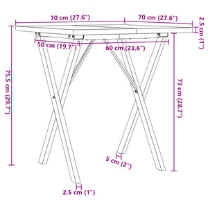 vidaXL Dining Table X-Frame 70x70x75.5 cm Solid Wood Pine and Cast Iron