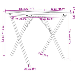 vidaXL Dining Table X-Frame 80x80x75.5 cm Solid Wood Pine and Cast Iron