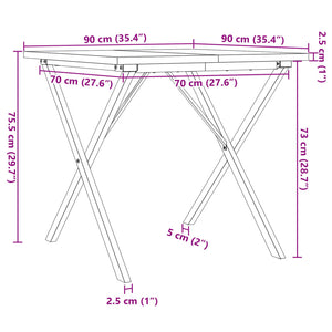 vidaXL Dining Table X-Frame 90x90x75.5 cm Solid Wood Pine and Steel