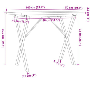 vidaXL Dining Table X-Frame 100x50x75.5 cm Solid Wood Pine and Steel