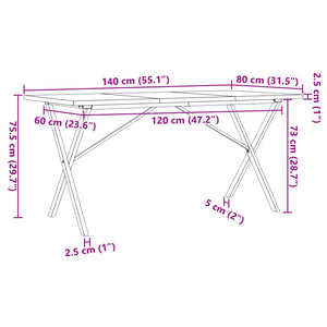 vidaXL Dining Table X-Frame 140x80x75.5 cm Solid Wood Pine and Steel