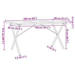 vidaXL Dining Table X-Frame 160x80x75.5 cm Solid Wood Pine and Cast Iron