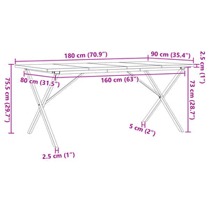 vidaXL Dining Table X-Frame 180x90x75.5 cm Solid Wood Pine and Steel