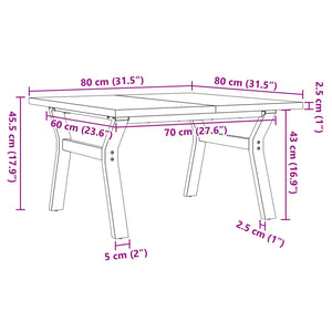 vidaXL Coffee Table Y-Frame 80x80x45.5 cm Solid Wood Pine and Steel