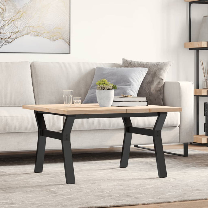 vidaXL Coffee Table Y-Frame 80x80x45.5 cm Solid Wood Pine and Steel