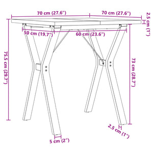 vidaXL Dining Table Y-Frame 70x70x75.5 cm Solid Wood Pine and Cast Iron