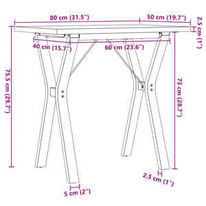 vidaXL Dining Table Y-Frame 80x50x75.5 cm Solid Wood Pine and Cast Iron