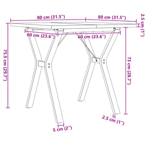 vidaXL Dining Table Y-Frame 80x80x75.5 cm Solid Wood Pine and Cast Iron