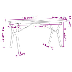 vidaXL Dining Table Y-Frame 140x80x75.5 cm Solid Wood Pine and Cast Iron