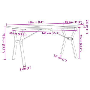 vidaXL Dining Table Y-Frame 160x80x75.5 cm Solid Wood Pine and Cast Iron