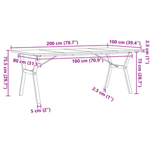 vidaXL Dining Table Y-Frame 200x100x75.5 cm Solid Wood Pine and Cast Iron