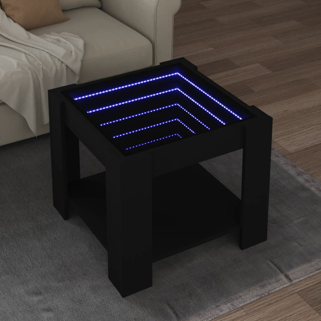 vidaXL Coffee Table with LED Black 53x53x45 cm Engineered Wood