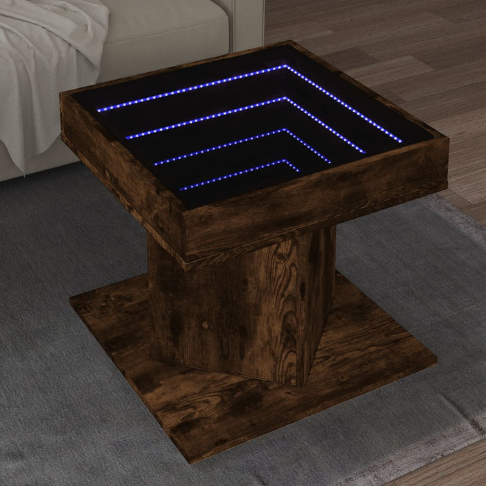 vidaXL Coffee Table with LED Smoked Oak 50x50x45 cm Engineered Wood