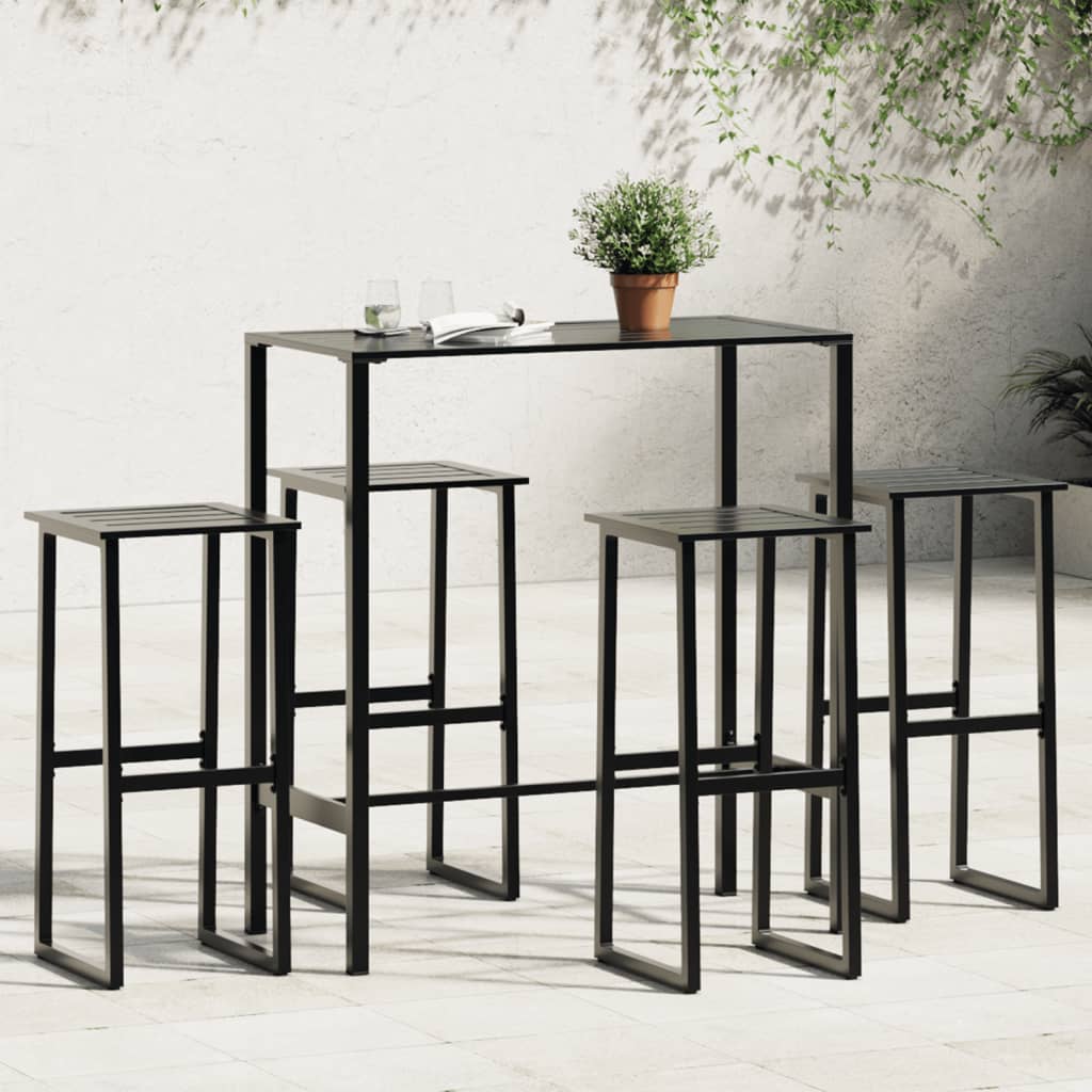 vidaXL 5 Piece Garden Bar Set Black Powder-coated Steel