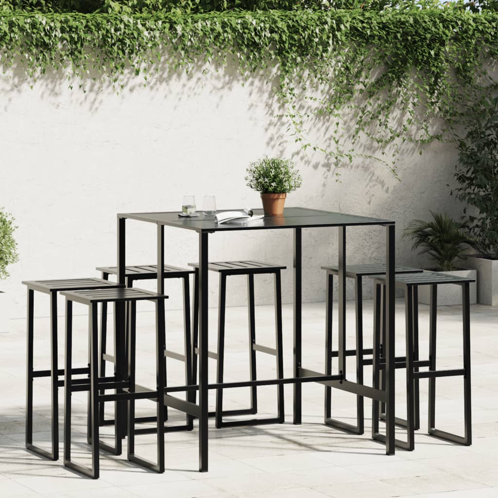 vidaXL 7 Piece Garden Bar Set Black Powder-coated Steel