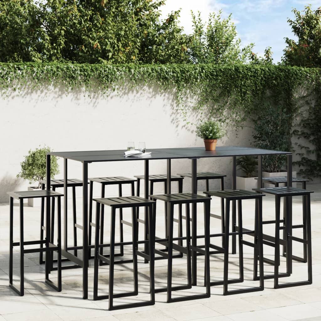 vidaXL 11 Piece Garden Bar Set Black Powder-coated Steel