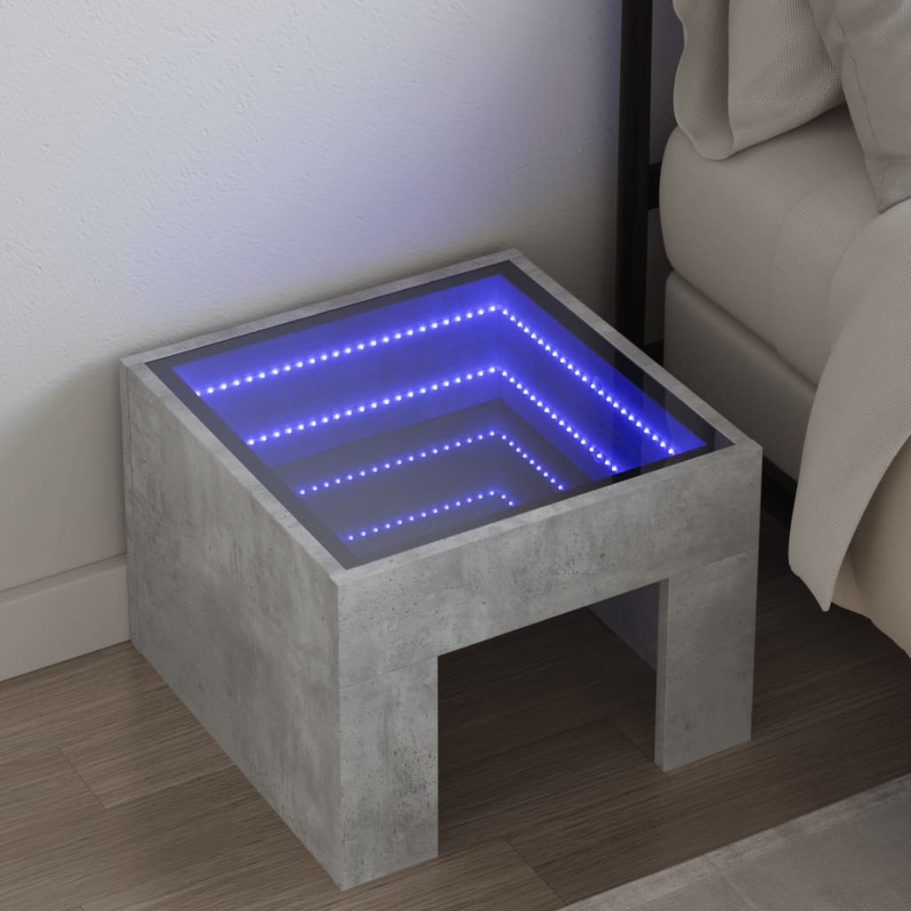 vidaXL Bedside Table with Infinity LED Concrete Grey 40x40x30 cm