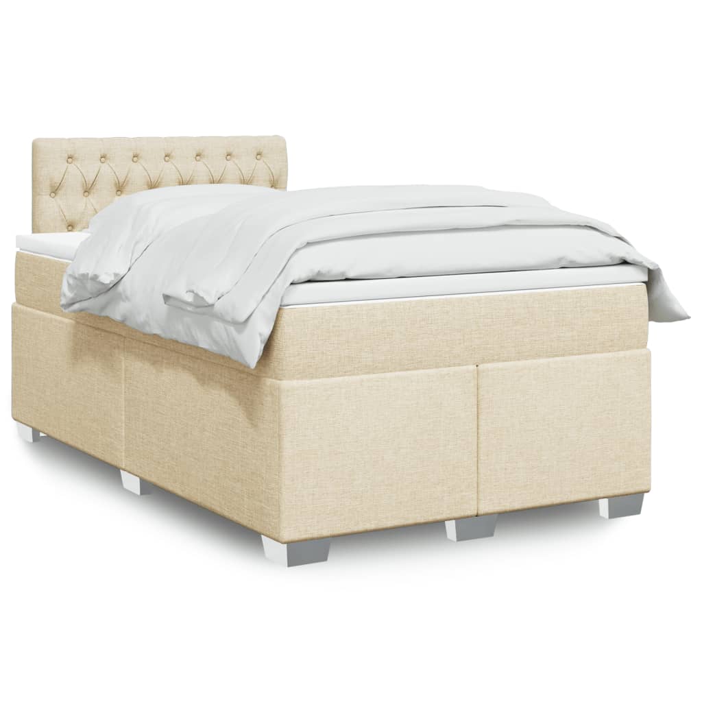 vidaXL Box Spring Bed with Mattress Cream 120x190 cm Fabric