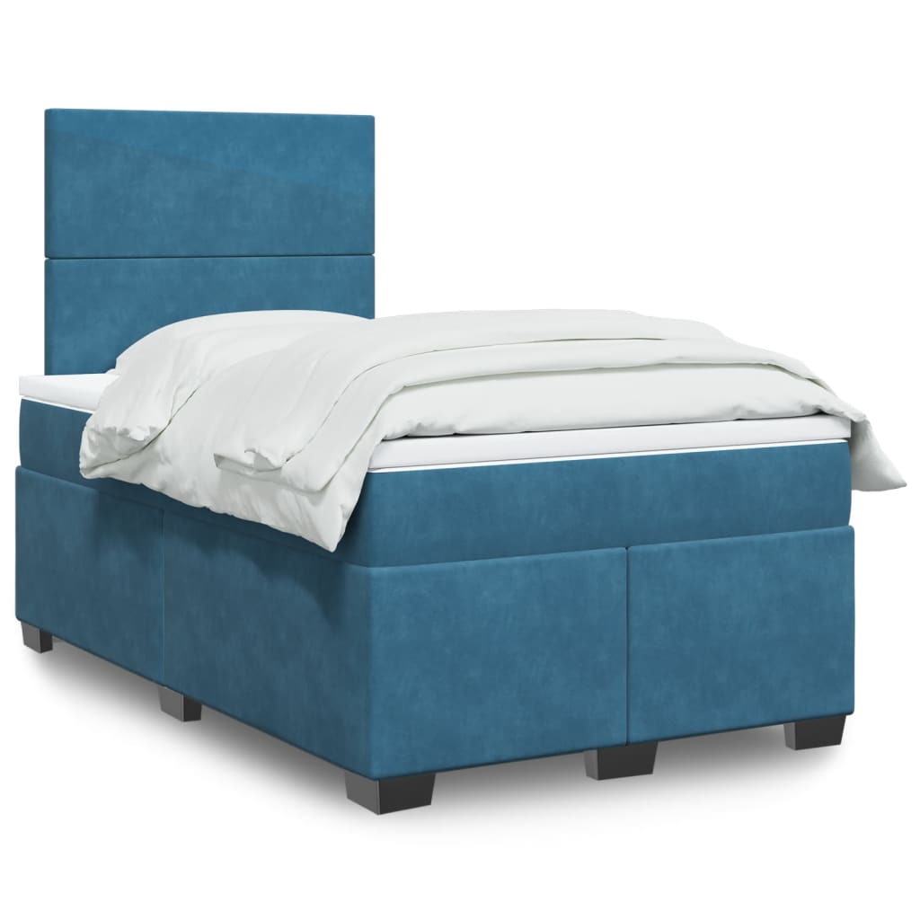 vidaXL Box Spring Bed with Mattress Blue 120x190 cm Small Double Velvet