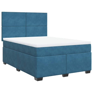 vidaXL Box Spring Bed with Mattress Blue 140x190 cm Velvet