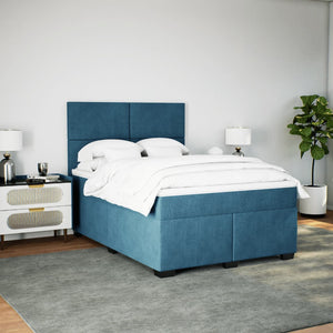 vidaXL Box Spring Bed with Mattress Blue 140x190 cm Velvet