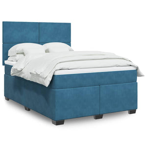 vidaXL Box Spring Bed with Mattress Blue 140x190 cm Velvet