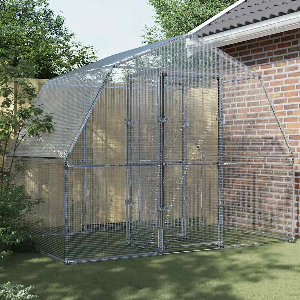 vidaXL Bird Cage with Door Silver Galvanised Steel