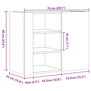 vidaXL Wall Cabinet Black 75x35x60 cm Engineered Wood