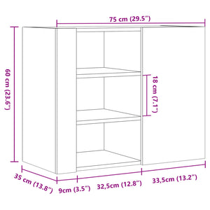 vidaXL Wall Cabinet Sonoma Oak 75x35x60 cm Engineered Wood