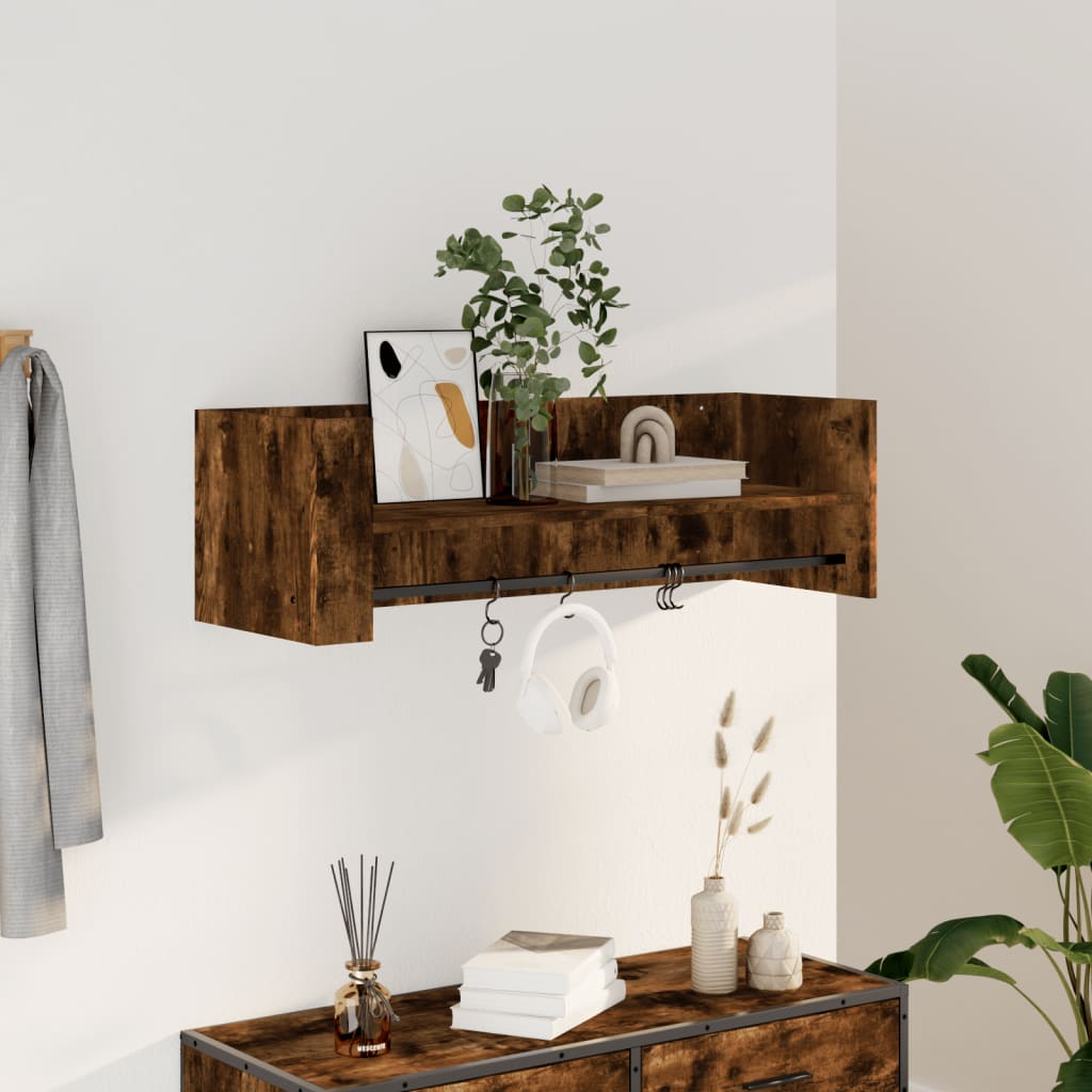 vidaXL Wall Shelf Smoked Oak 100x35x30.5 cm Engineered Wood