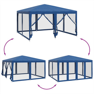 vidaXL Party Tent with 8 Mesh Sidewalls Blue 4x4 m HDPE